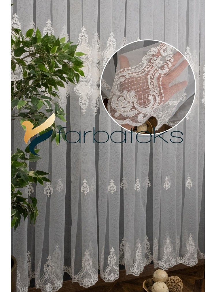 Kort Nakış Damask Desen Salon Tül Avangard 